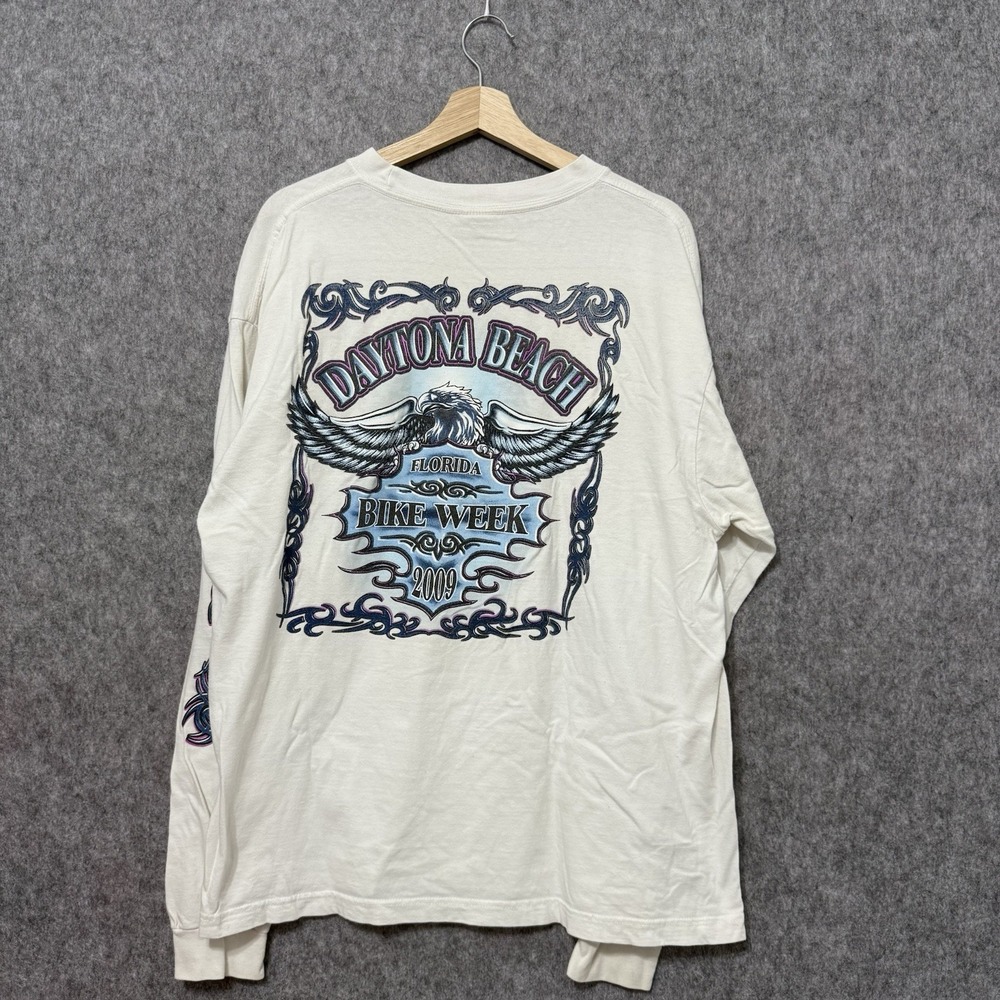 Daytona Beach Bike Week‎ Y2K Long Sleeve T-Shirt Men's 2XL White Stained